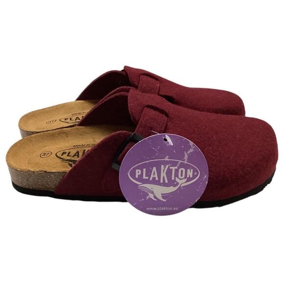 Plakton Clogs Women 6.5 37 Red Blogg Felted Wool Cork Slip On Soft Footbed NEW - Picture 3 of 8